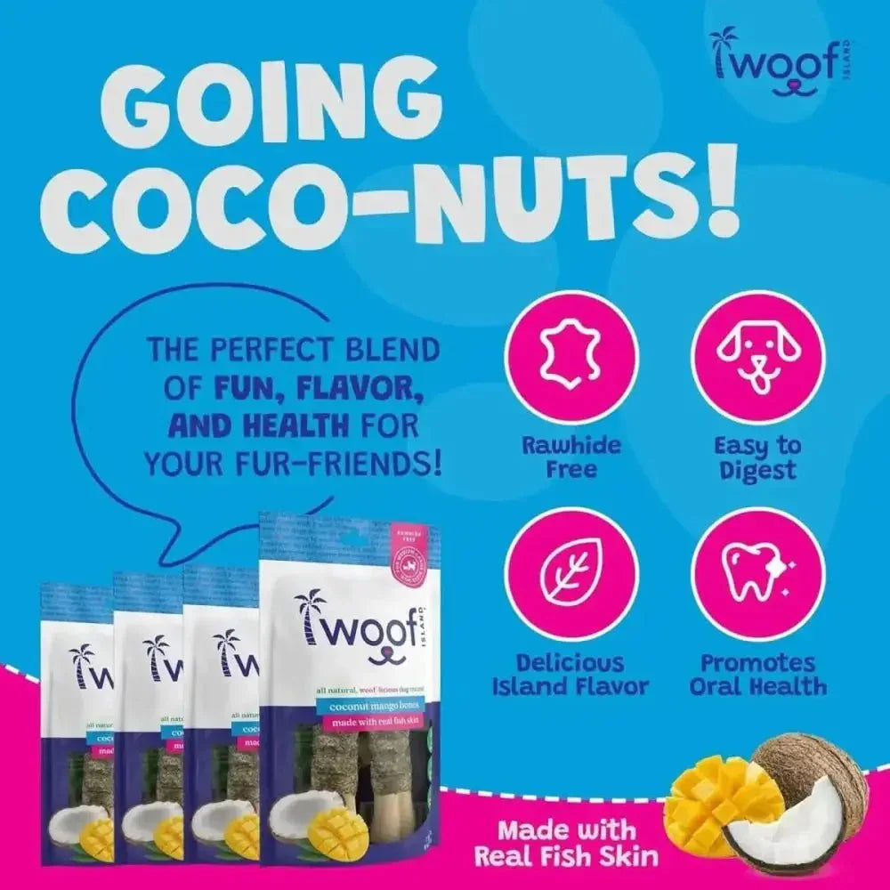Woof Island Coconut and Mango Bones with Fish Skin All Natural - Talis Us