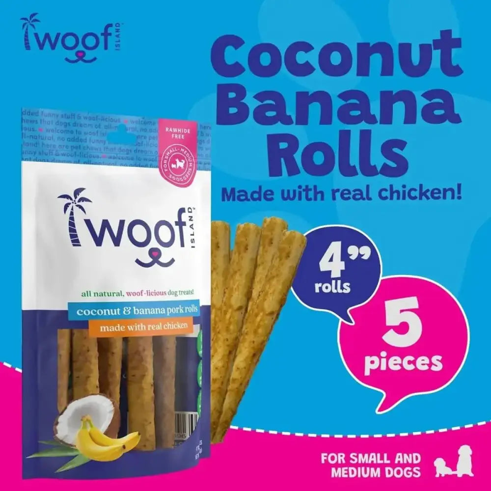 Woof Island Long Lasting Natural Pork Rolls with Banana and Chicken for Dogs of All Sizes - Talis Us