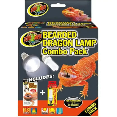 Zoo Med Bearded Dragon Lamp Combo Pack with heat and UVB bulbs for reptile habitats