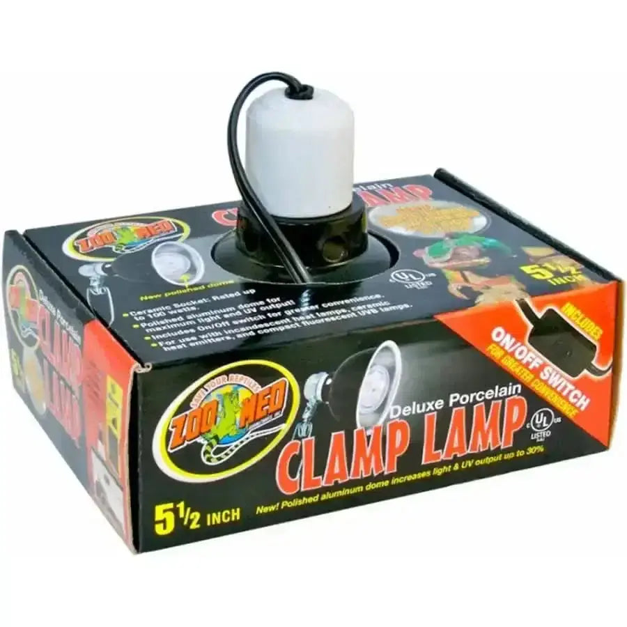Zoo Med porcelain clamp lamp with polished aluminum dome for reptile lighting needs