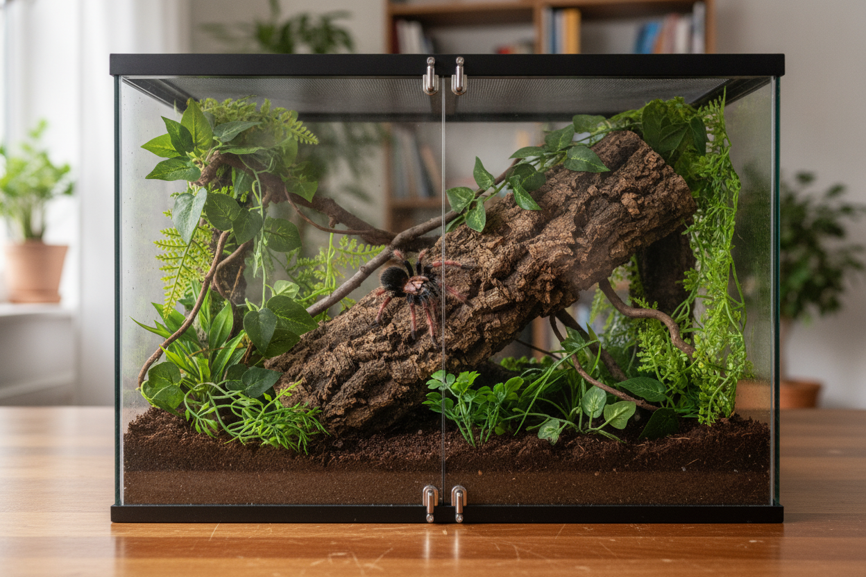 Naturalistic arboreal tarantula enclosures with lush plants and climbing branches for healthy habitat setup