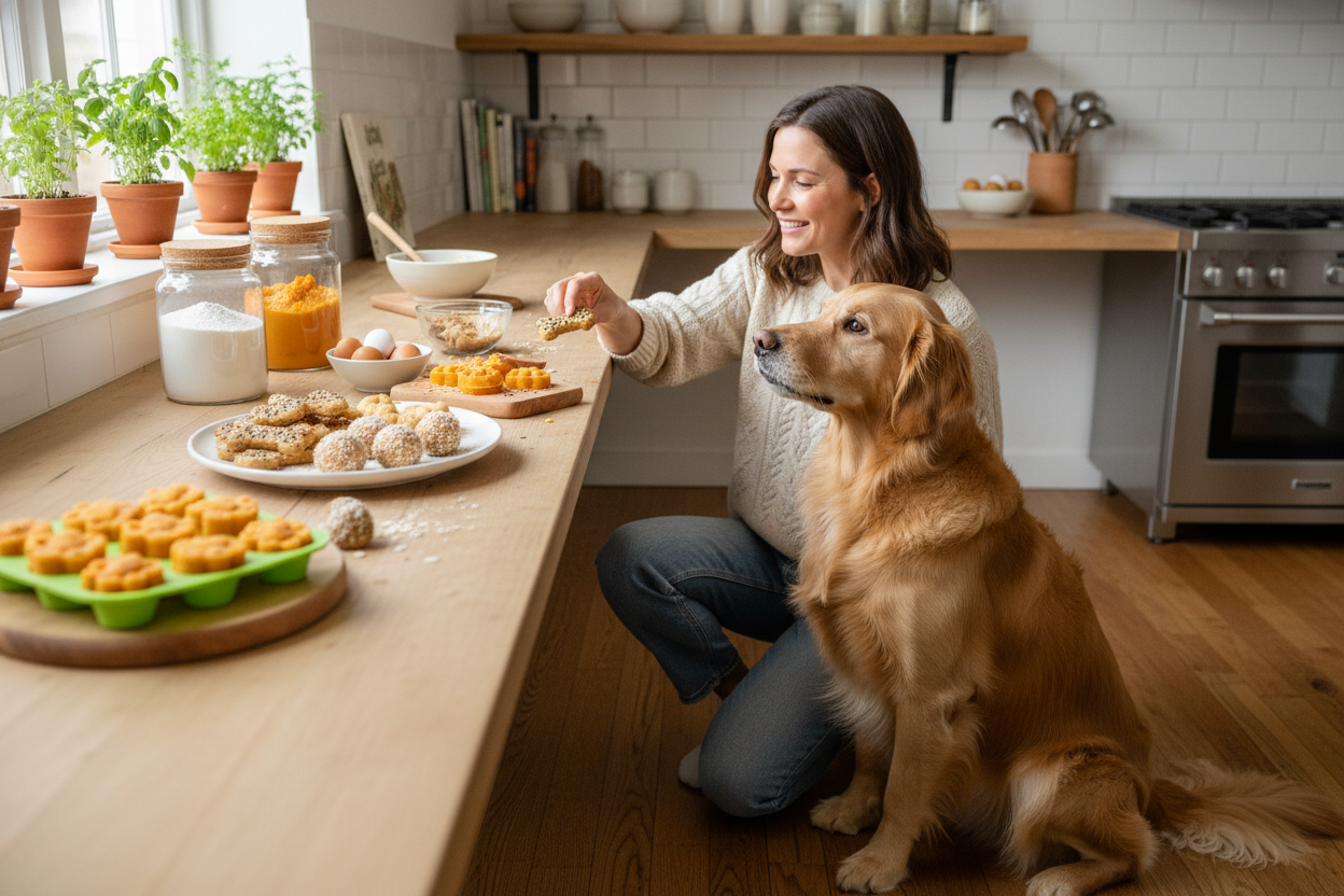 Homemade natural dog treat recipes with healthy ingredients, perfect for rewarding your pet at home