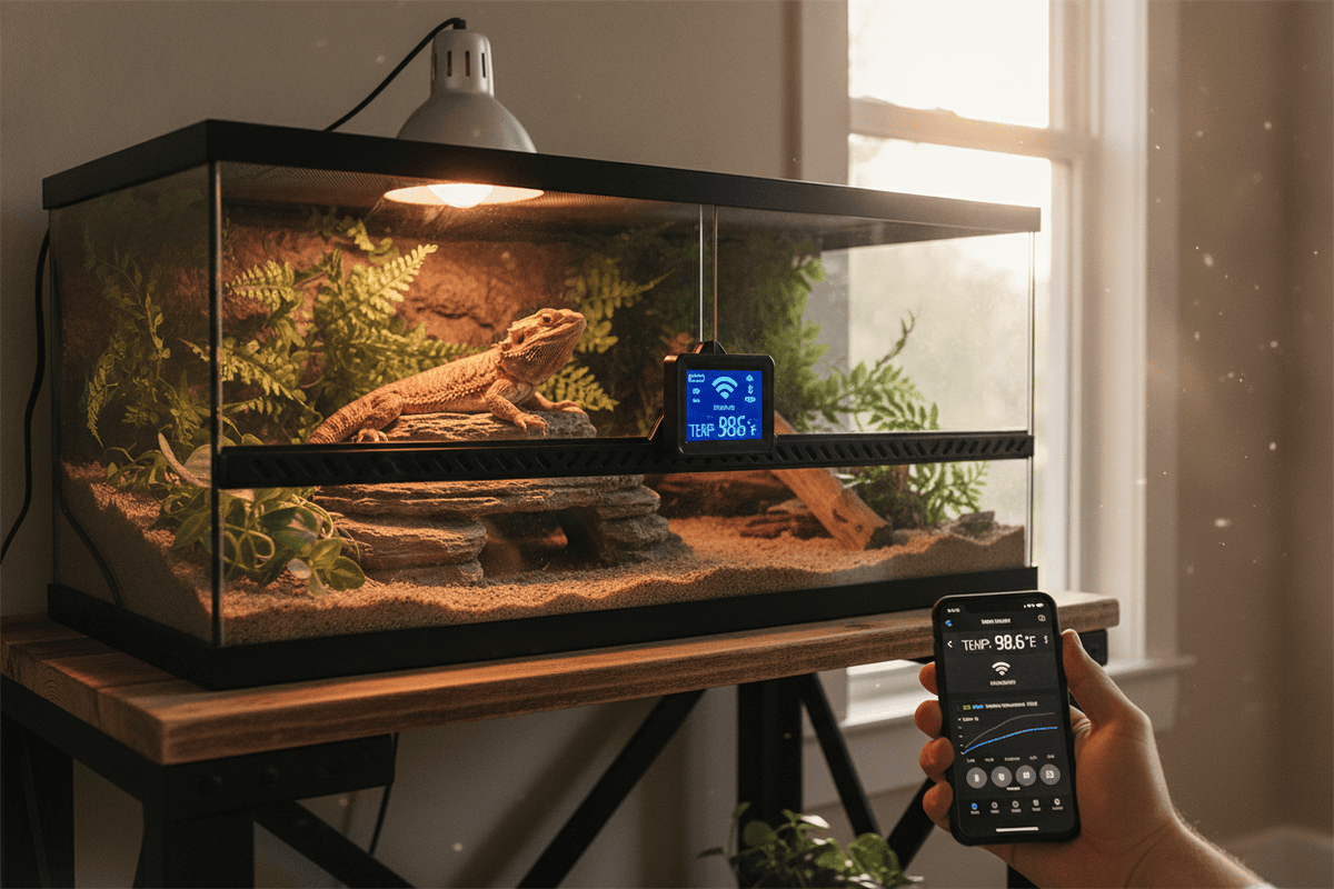 Monitor reptile thermostat WiFi control remotely for precise terrarium temperature management and reptile comfort