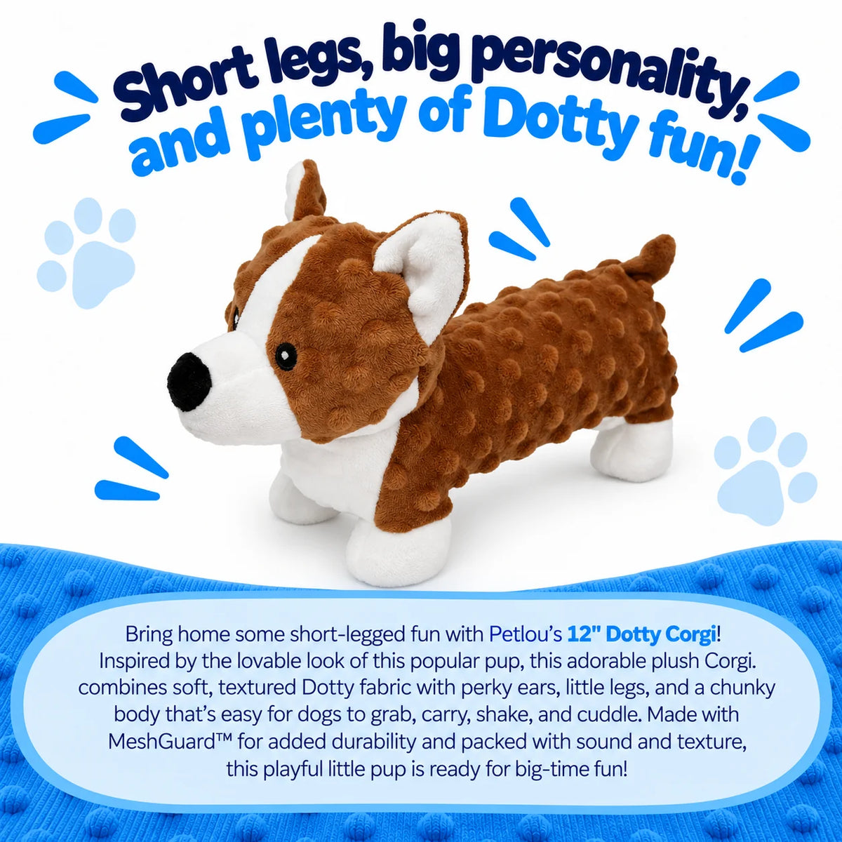 Petlou Dotty Friends Corgi Squeaky Plush Dog Toy 12"