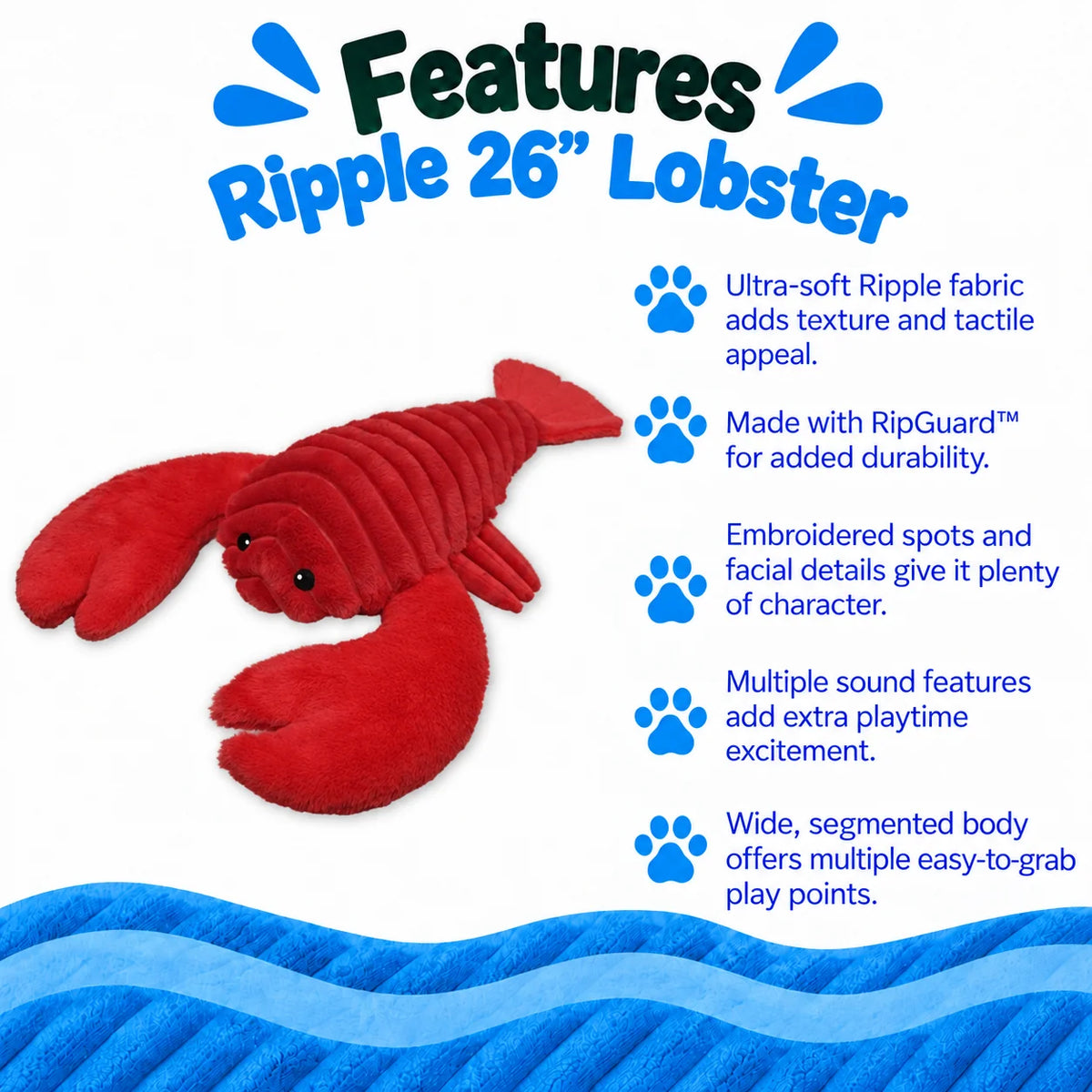 Petlou Ocean Friends Lobster Squeaky Plush Dog Toy 26"