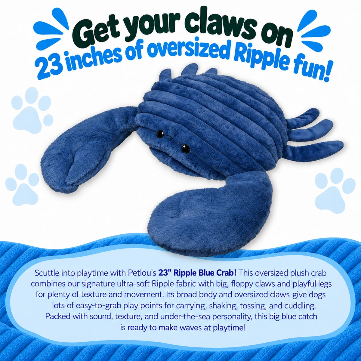 Petlou Ocean Friends Crab Squeaky Plush Dog Toy 23"
