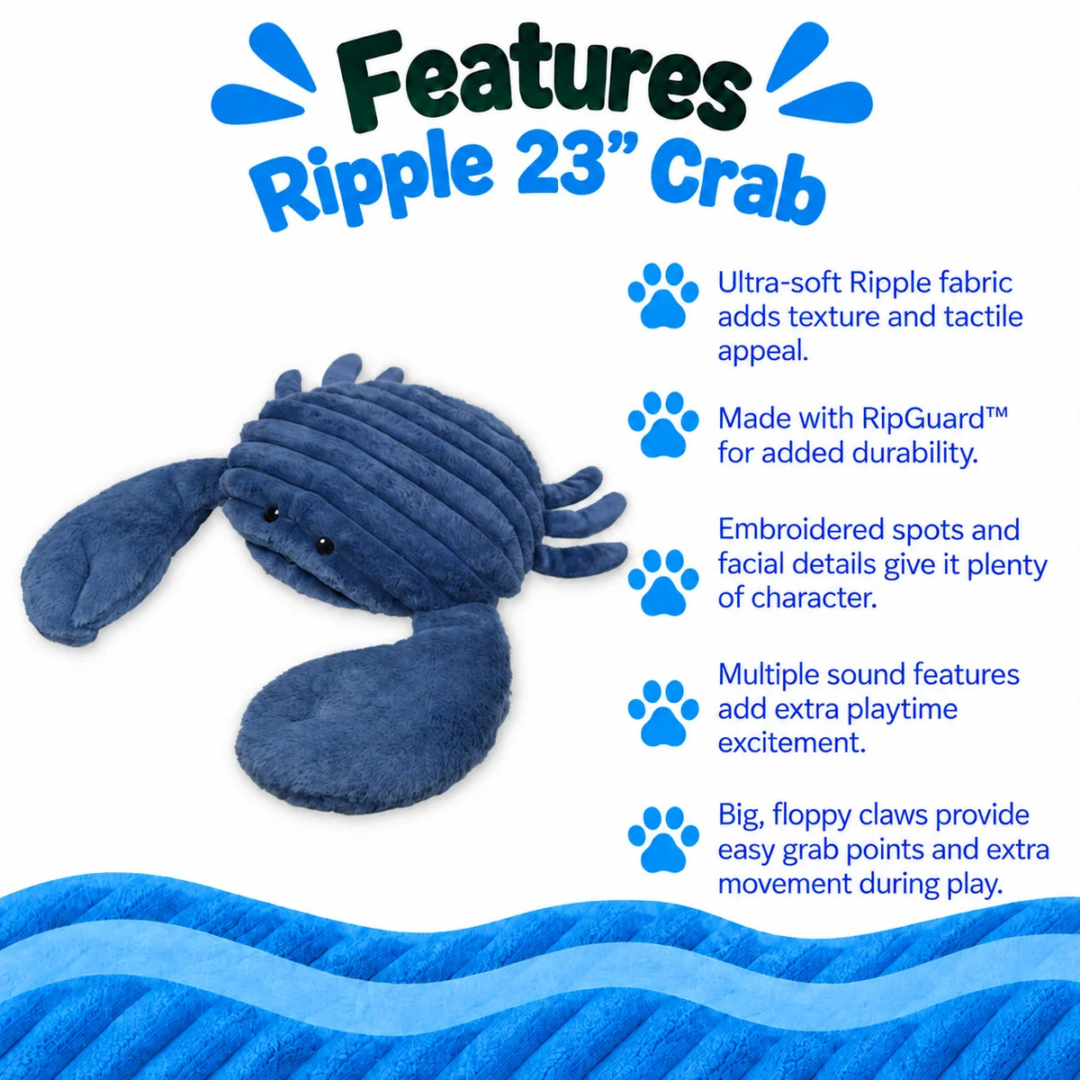 Petlou Ocean Friends Crab Squeaky Plush Dog Toy 23"