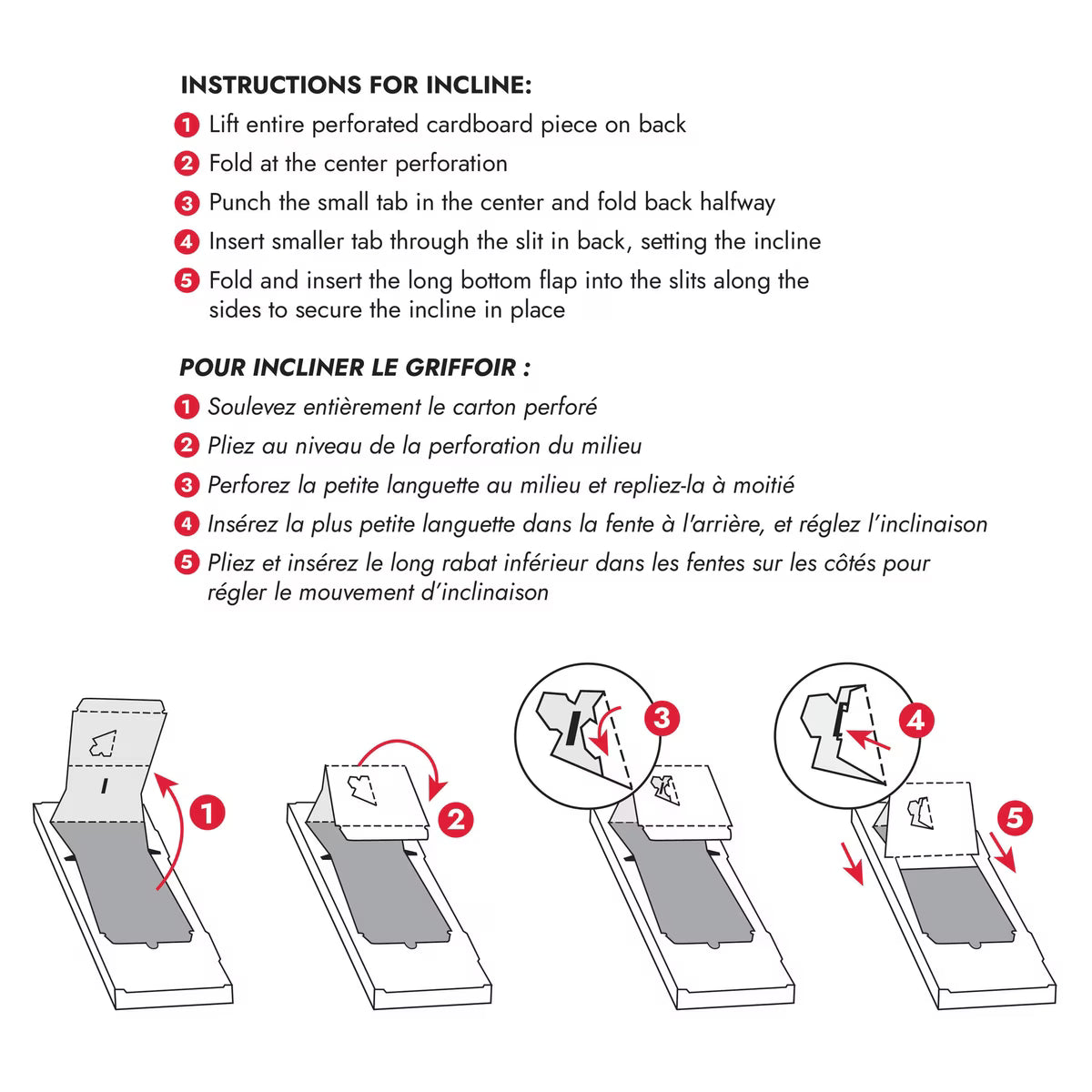 Instructional diagram for assembling the Kong Naturals Incline Cat Scratcher in 5 steps.