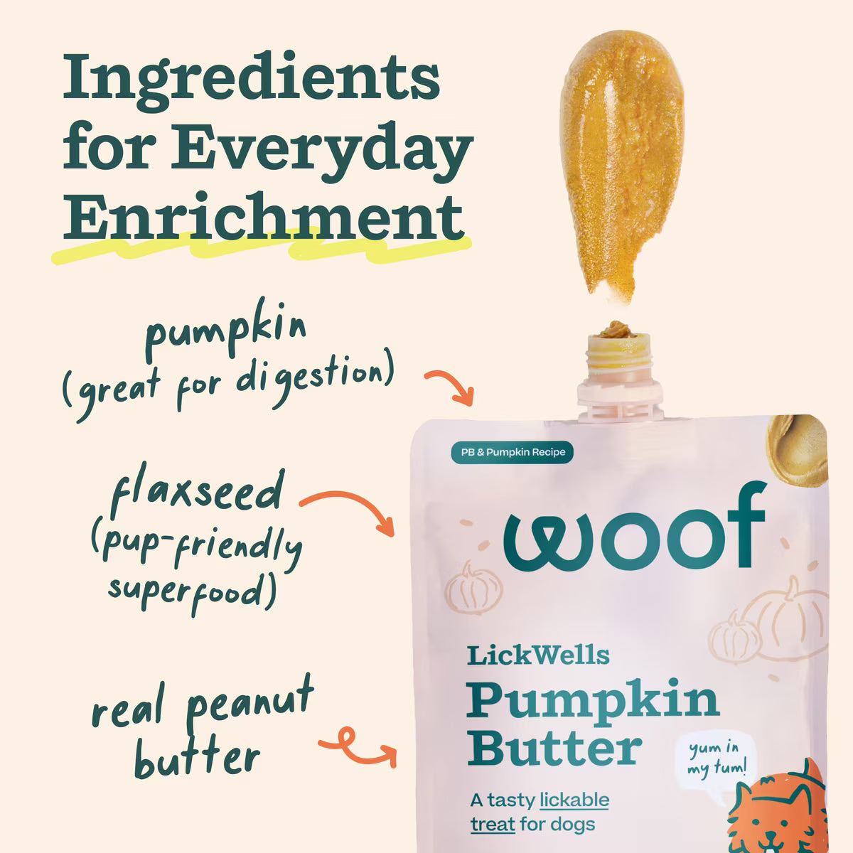 Woof LickWells Pumpkin Peanut Butter Spread Lickable Dog