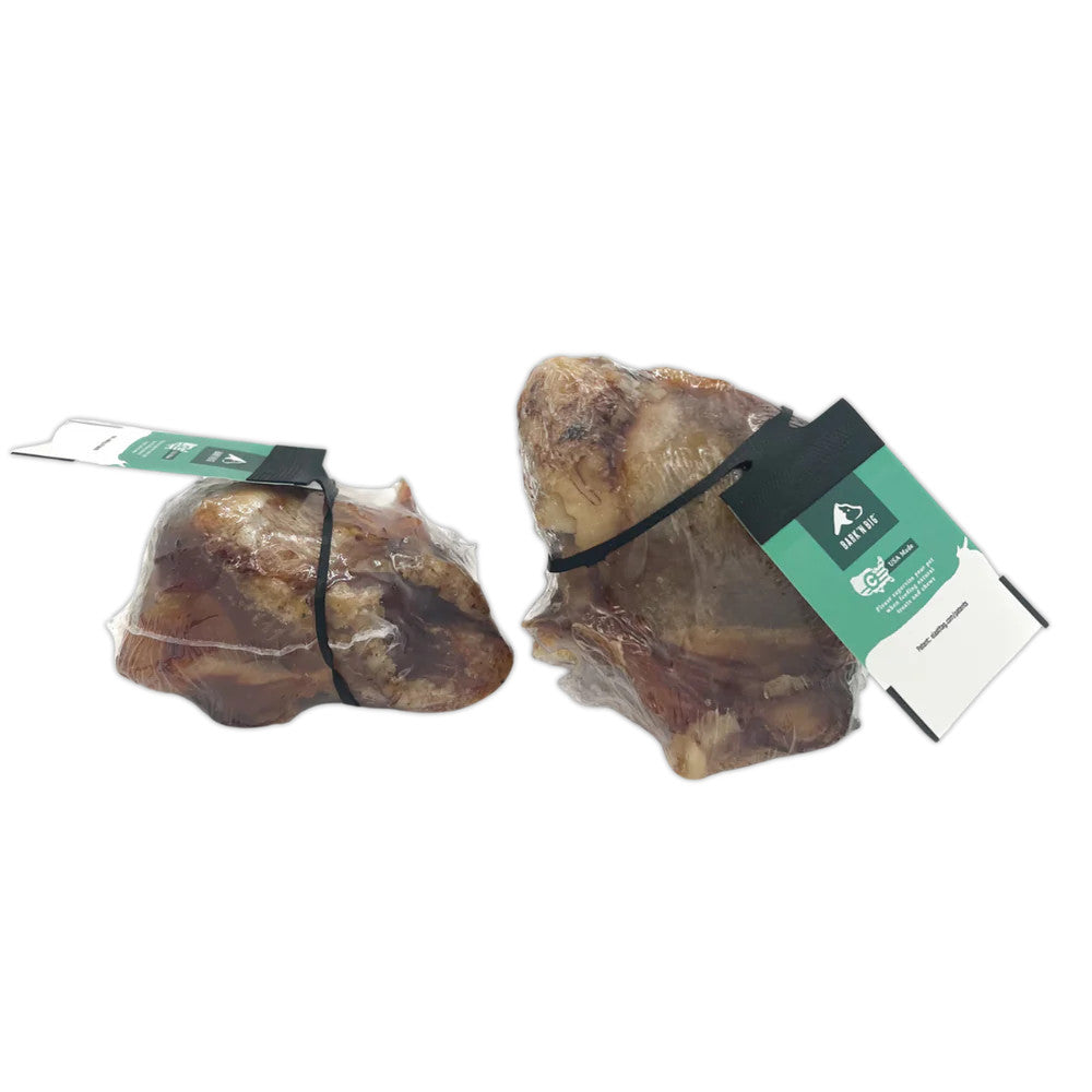 Talis Us BarknBig Beef Knee Cap Dog Treat Chew, two natural beef knee caps packaged for small and medium breed dogs.