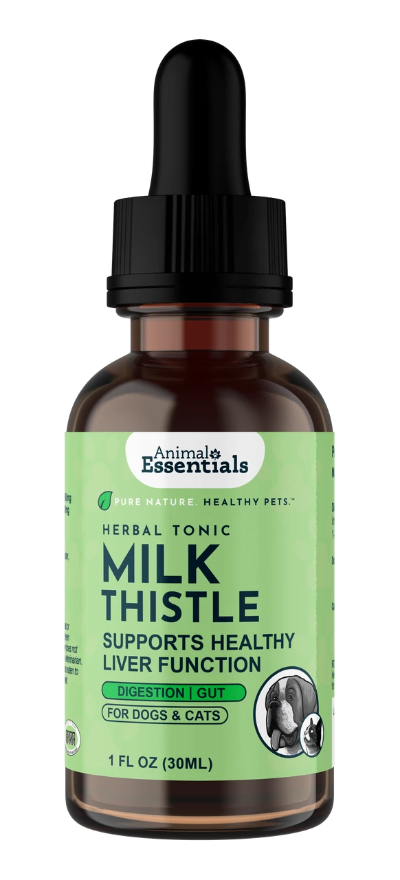 Talis Us Animal Essentials Milk Thistle Extract for Cats and Dogs, 1 Oz bottle with dropper, green label, supports liver func