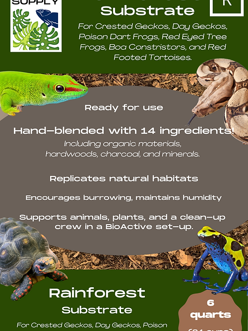 Bag of premium rainforest terrarium substrate, 6 qt, hand-blended all-natural habitat.