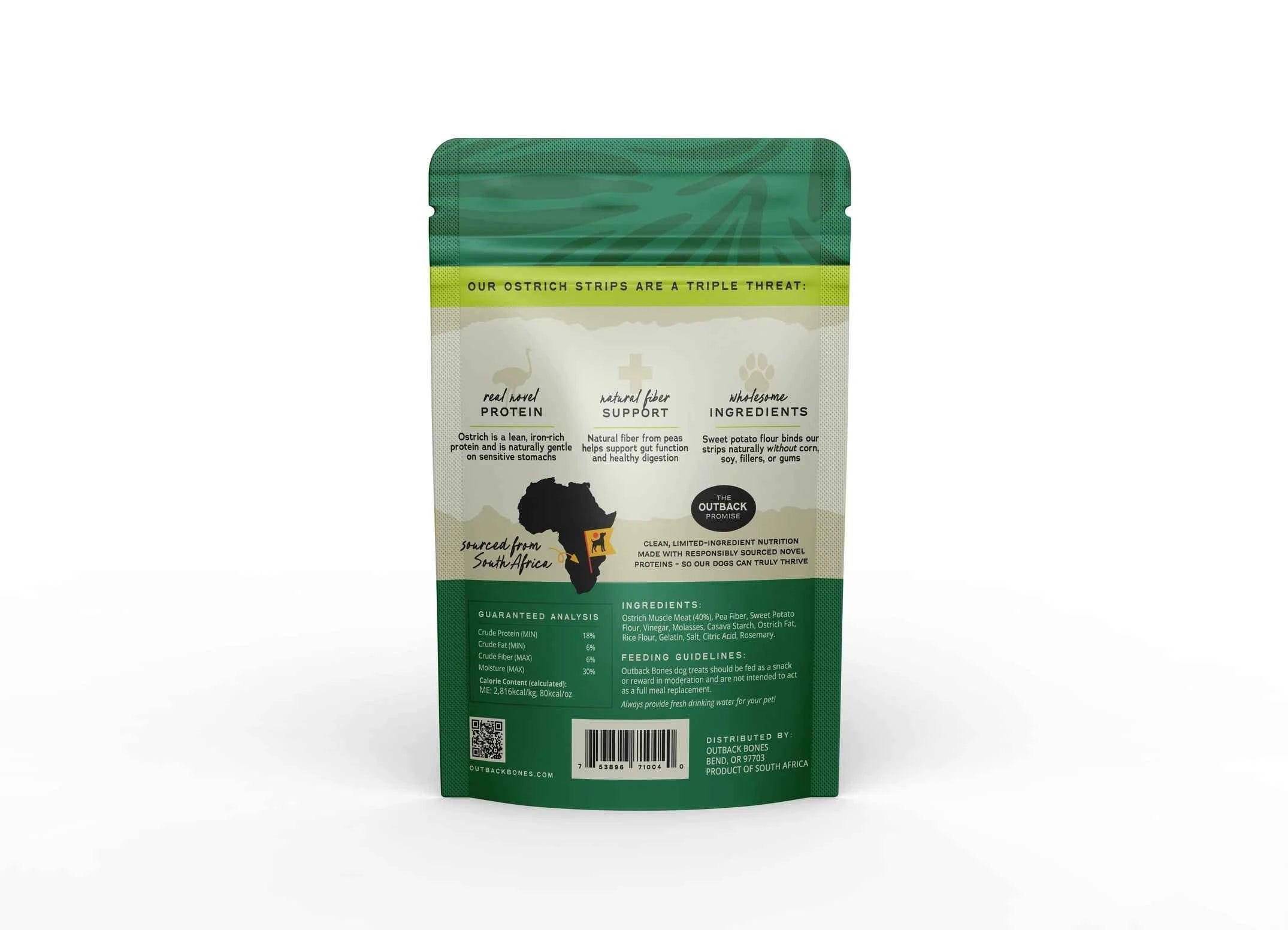 Ostrich Strips Sweet Potato & Pea Fibe Air Dried Dog Treats 5 oz