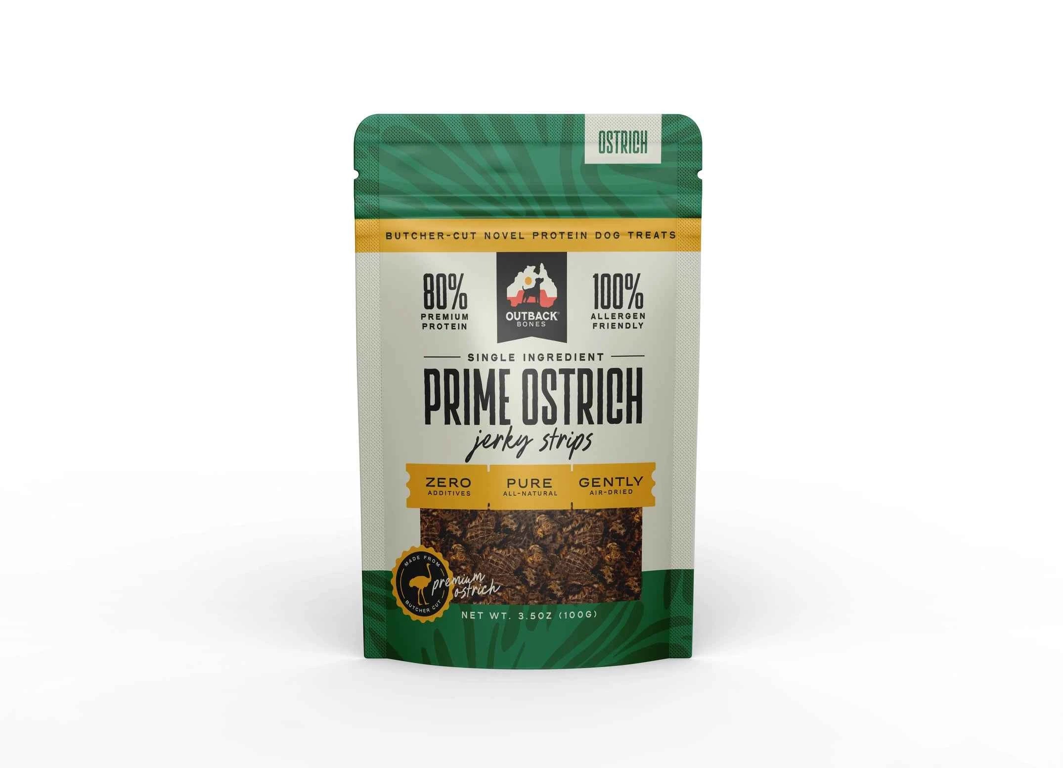 Ostrich Jerky Strips Novel Protein Air Dried Dog Treats 3.5 oz