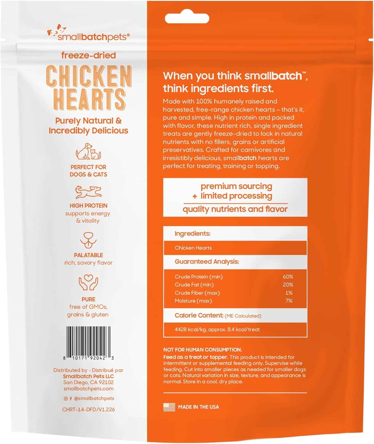 Smallbatch Freeze Dried Heart Chicken Dog Treats 14oz