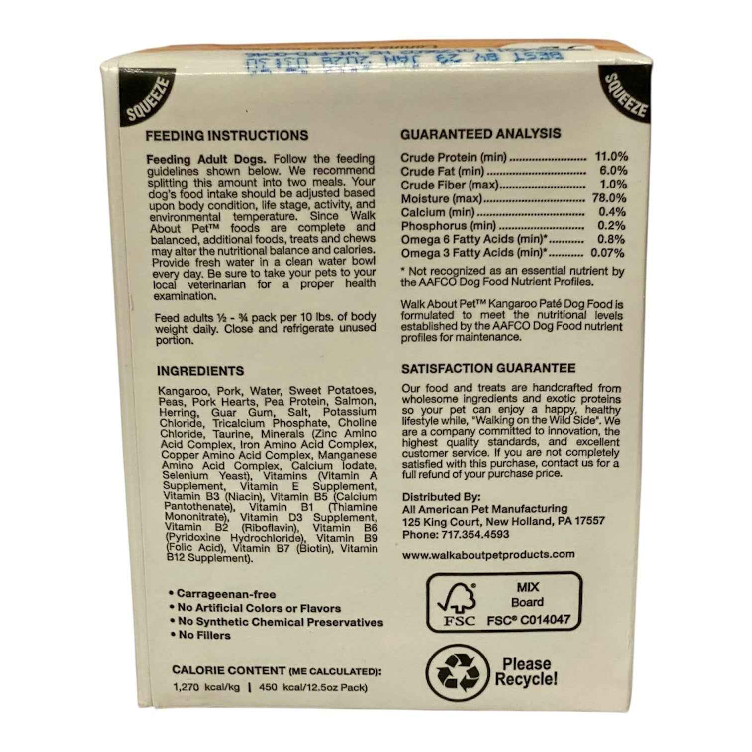 Walk About Pet Canine Exotics Kangaroo Pate Wet Dog Food 13 oz