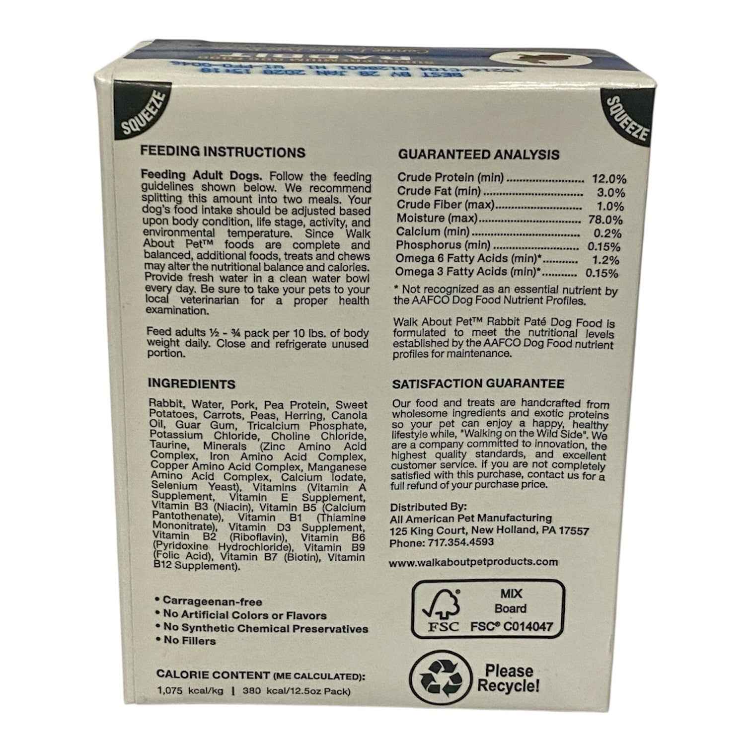 Walk About Pet Canine Exotics Rabbit Pate Wet Dog Food 13 oz