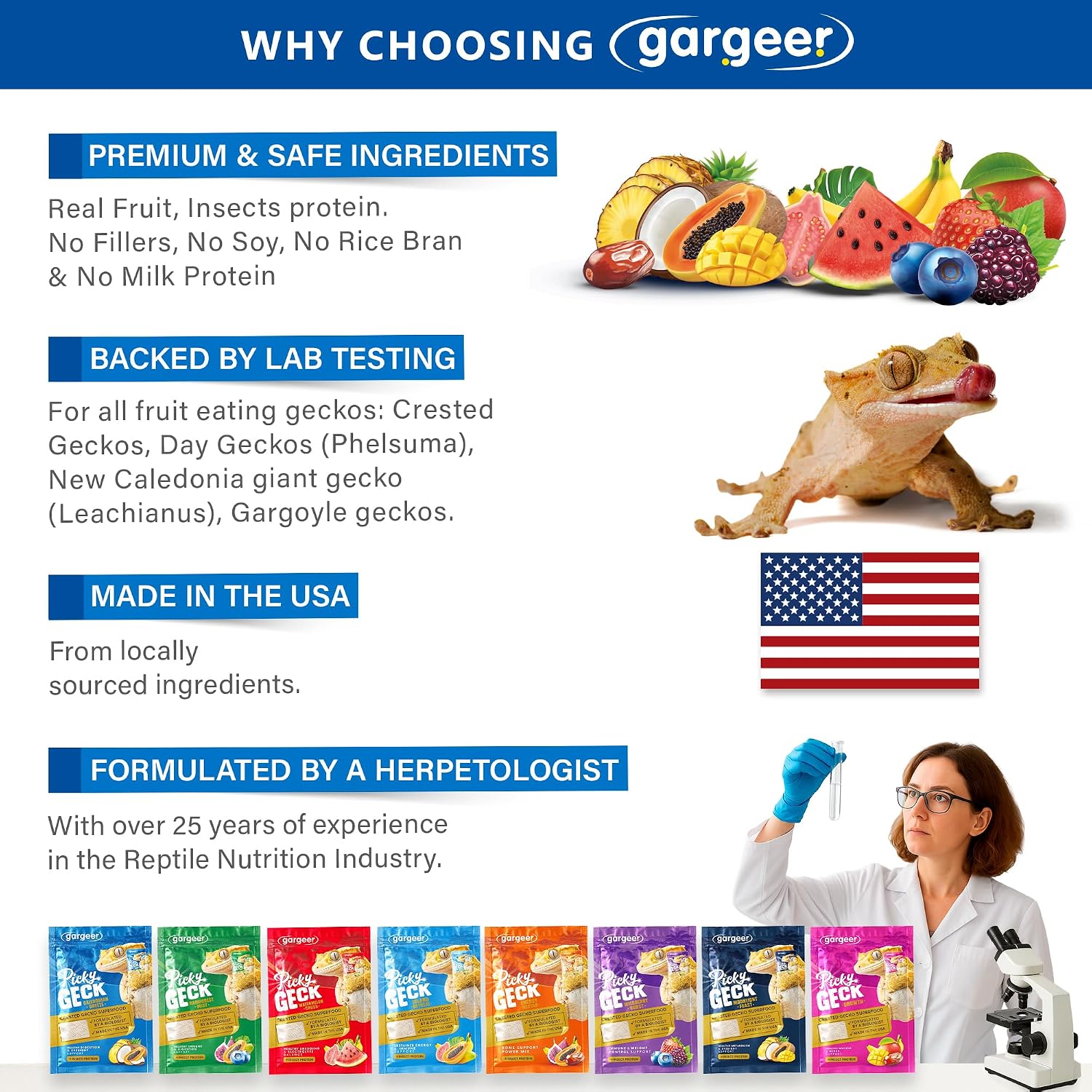 Gargeer Picky Geck Real Fruit & Insect Protein 8 Flavors Sachet Gecko Discovery Kit 2.4oz bag