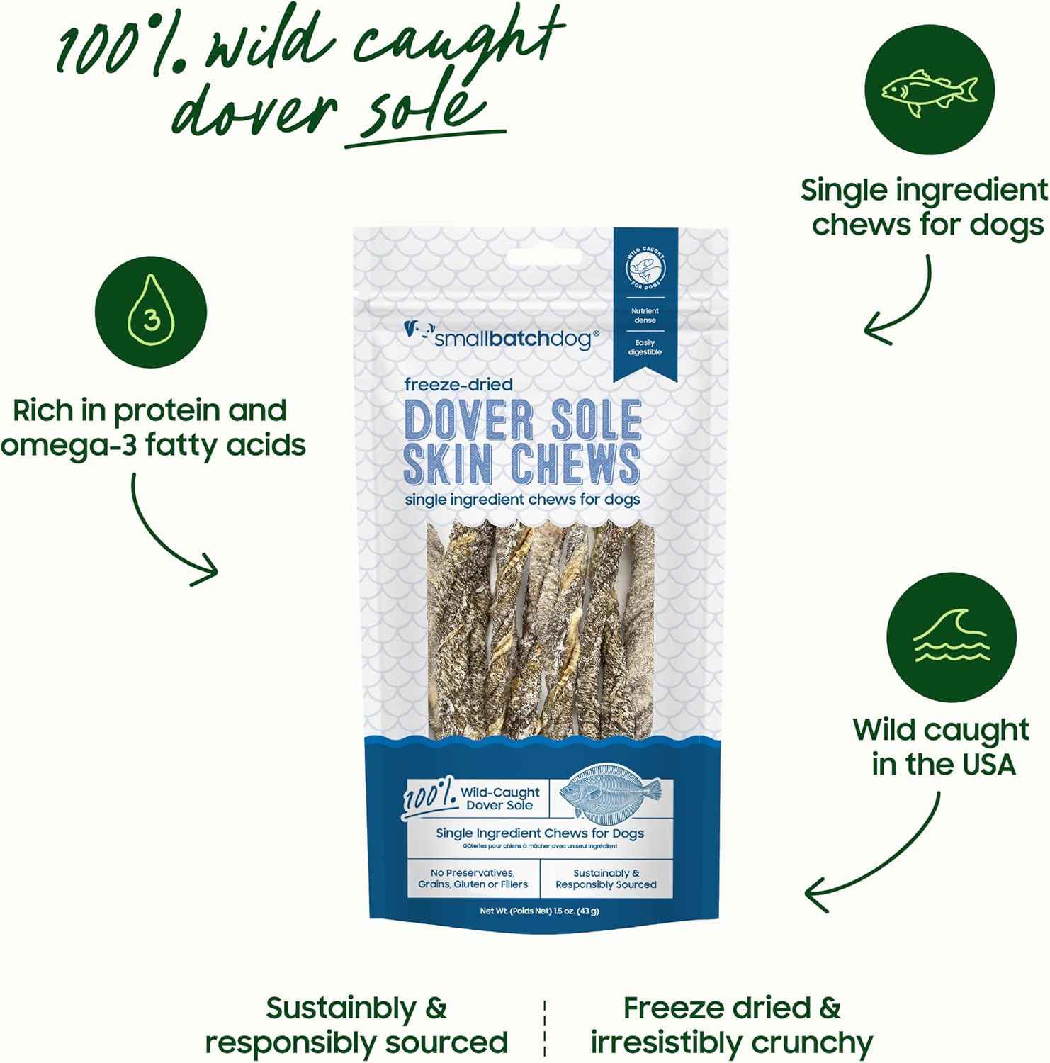 Smallbatch Freeze Dried Dover Sole Skin Chews 1.5oz