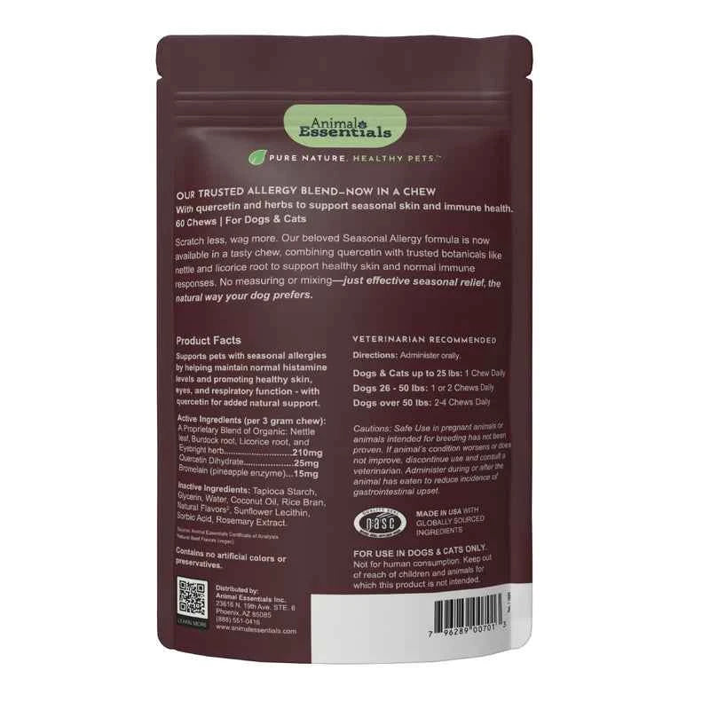 Animal Essentials Seasonal Allergy Herbal Soft Chews  Herbal Allergy Support Formula  60 Count