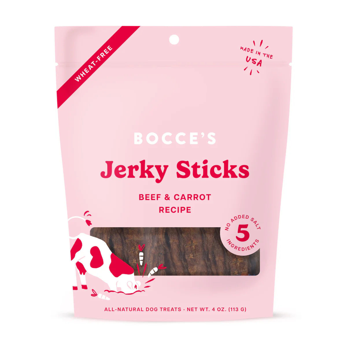 All-Natural Dog Jerky Treats - Bocce's Bakery 4oz Beef Grazers Jerky Sticks