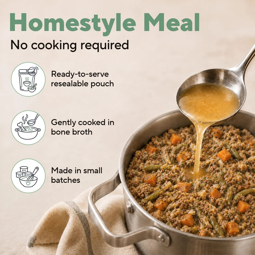 Dave's Homestyle Meal Beef & Chicken with Brown Rice, Goat Milk Gently Cooked Dog Food 10 Pack - 9 oz Pouches