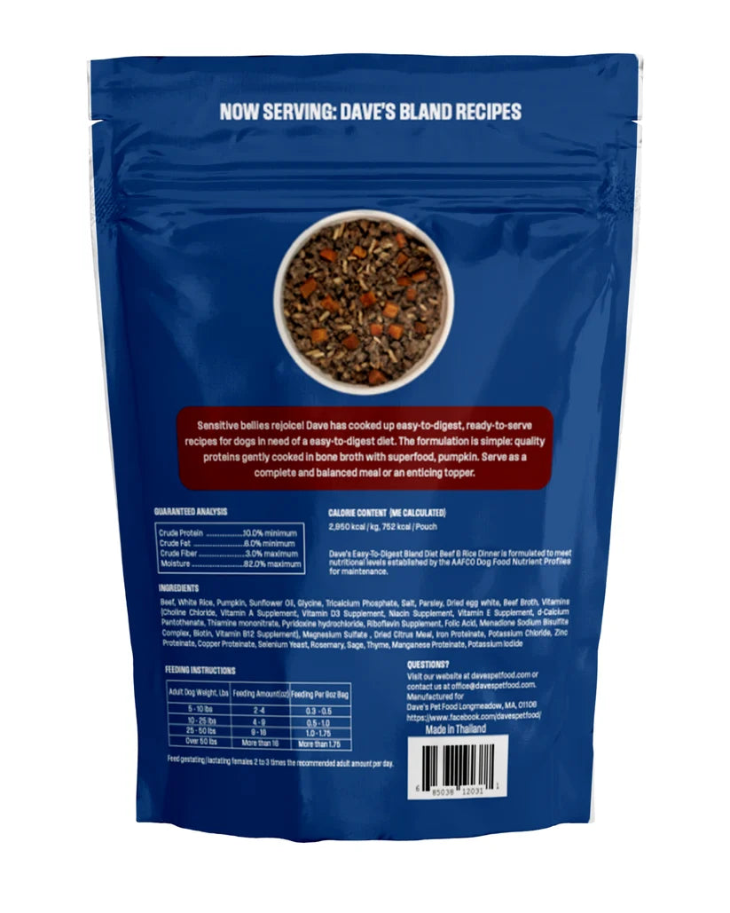Dave's Bland Diet Beef & Rice Gently Cooked Dog Food 10 Pack - 9 oz Pouches