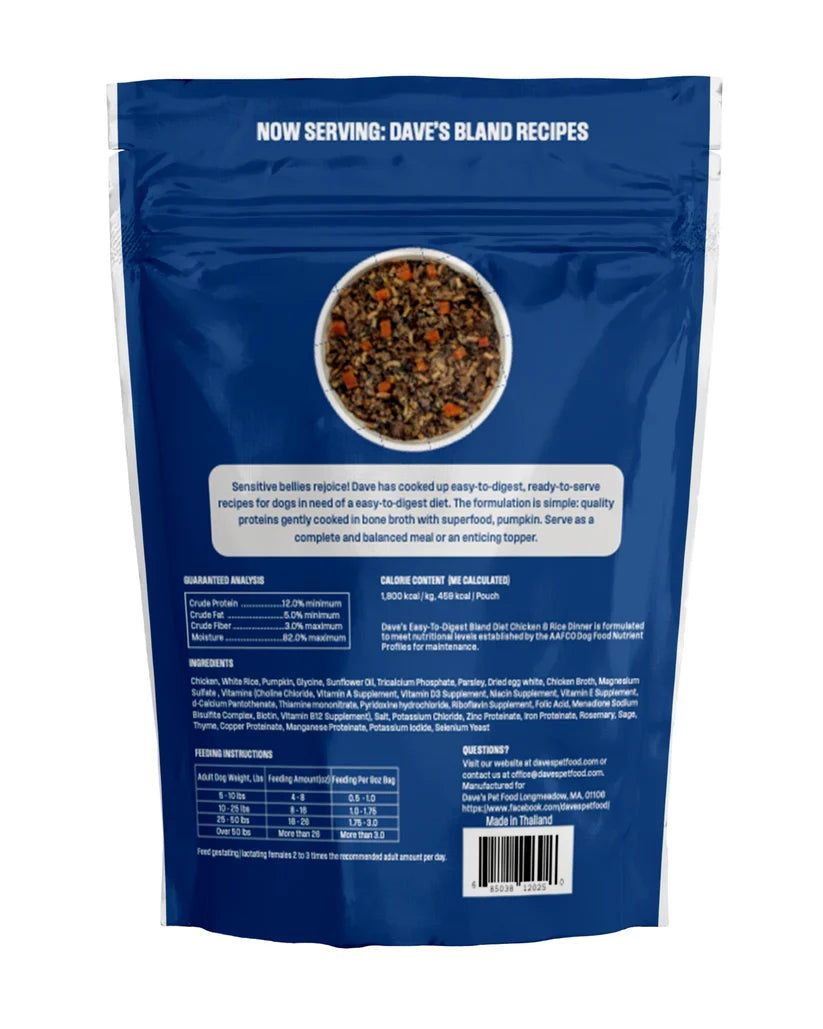 Dave's Bland Diet Chicken & Rice Gently Cooked Dog Food 10 Pack - 9 oz Pouches
