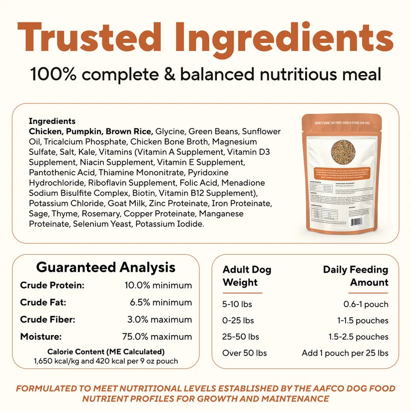 Dave's Homestyle Meal Chicken & Brown Rice, Goat Milk Gently Cooked Dog Food 10 Pack - 9 oz Pouches