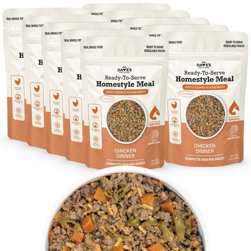 Dave's Homestyle Meal Chicken & Brown Rice, Goat Milk Gently Cooked Dog Food 10 Pack - 9 oz Pouches