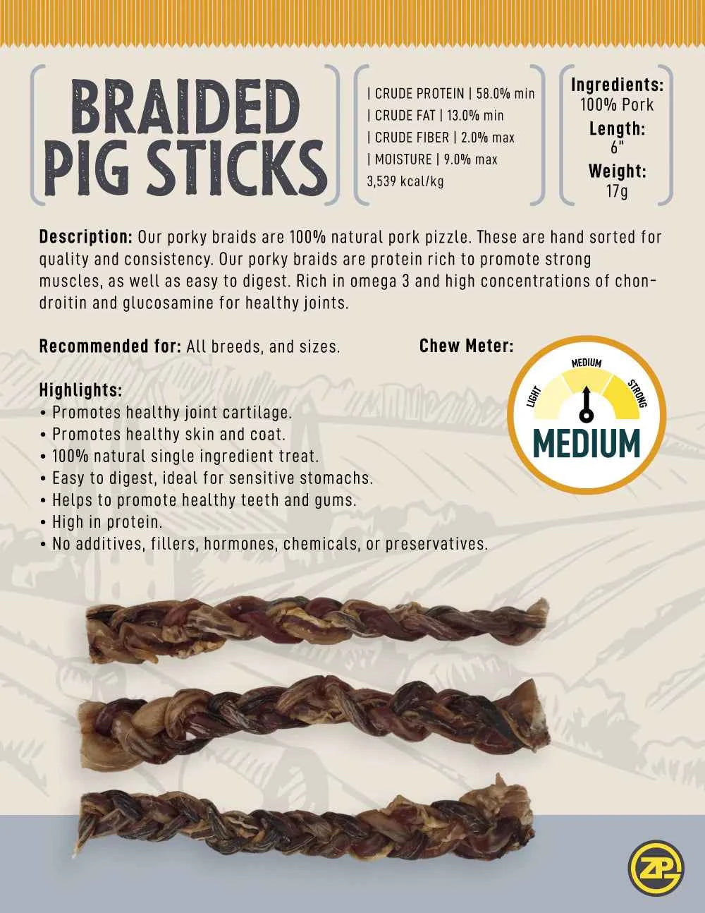 Talis Us Braided Pig Pizzles Dog Treats 6 Units