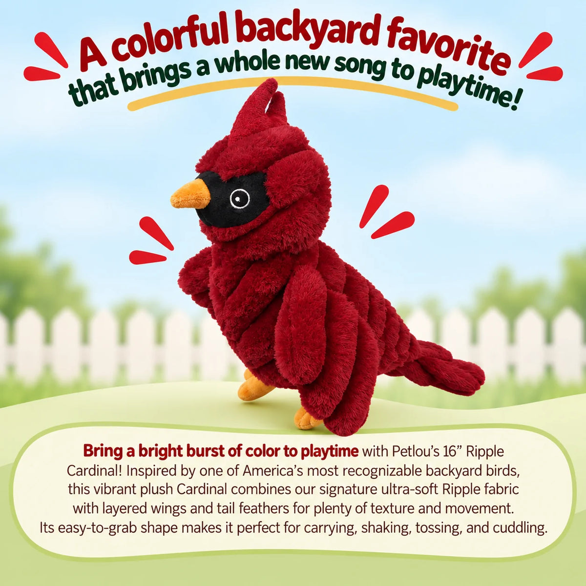 Petlou Zoo Friends Cardinal Squeaky Plush Dog Toy 16"