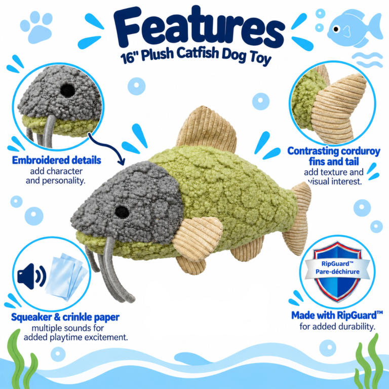 Petlou Aqua Cuddles Catfish Dog Toys 16"