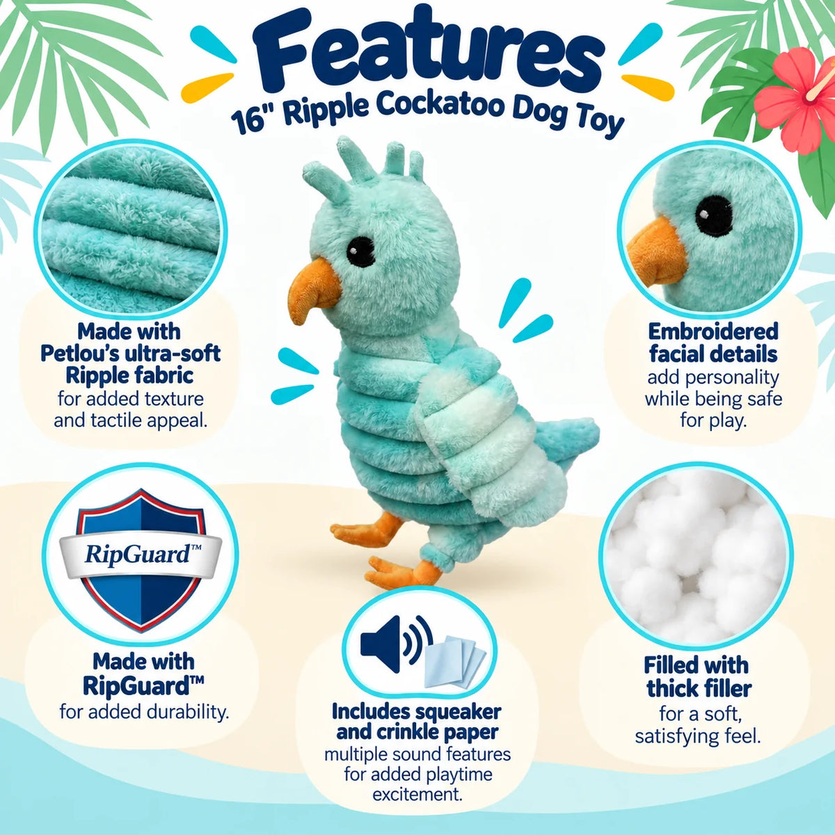 Petlou Zoo Friends Cockatoo Squeaky Plush Dog Toy 16"