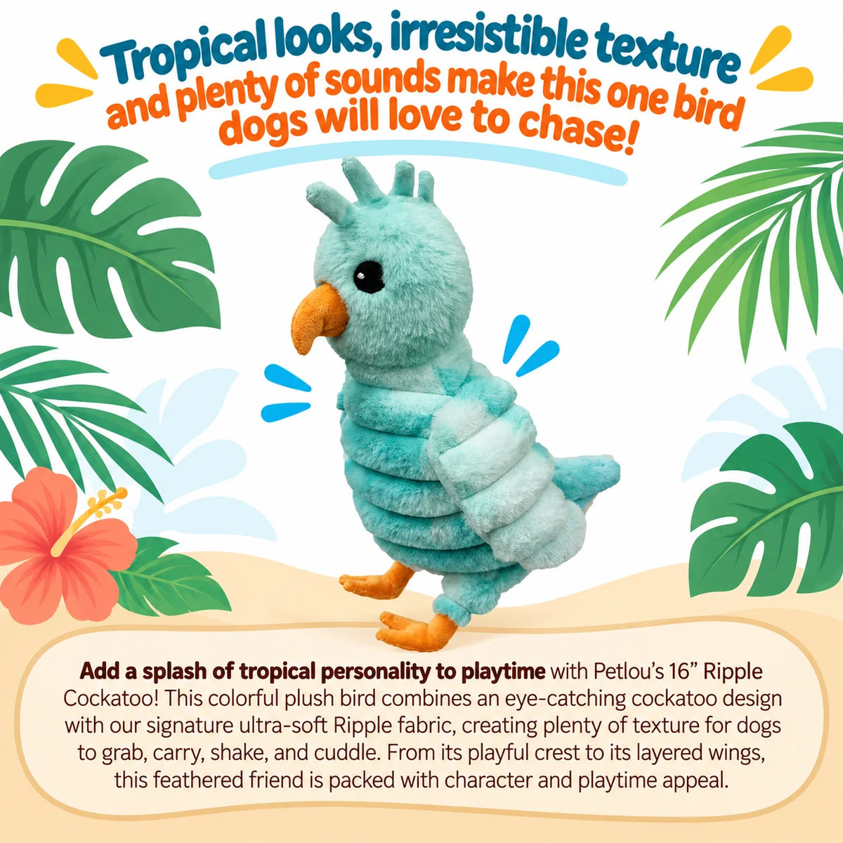 Petlou Zoo Friends Cockatoo Squeaky Plush Dog Toy 16"