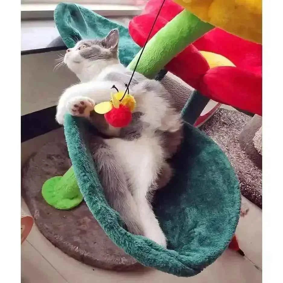 Colorful beautiful flower cat tree climbing frame cozy cats nest scratching