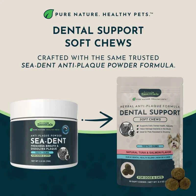 Animal Essentials Dental Support Herbal Soft Chews  Herbal Anti-Plaque Formula  60 Count