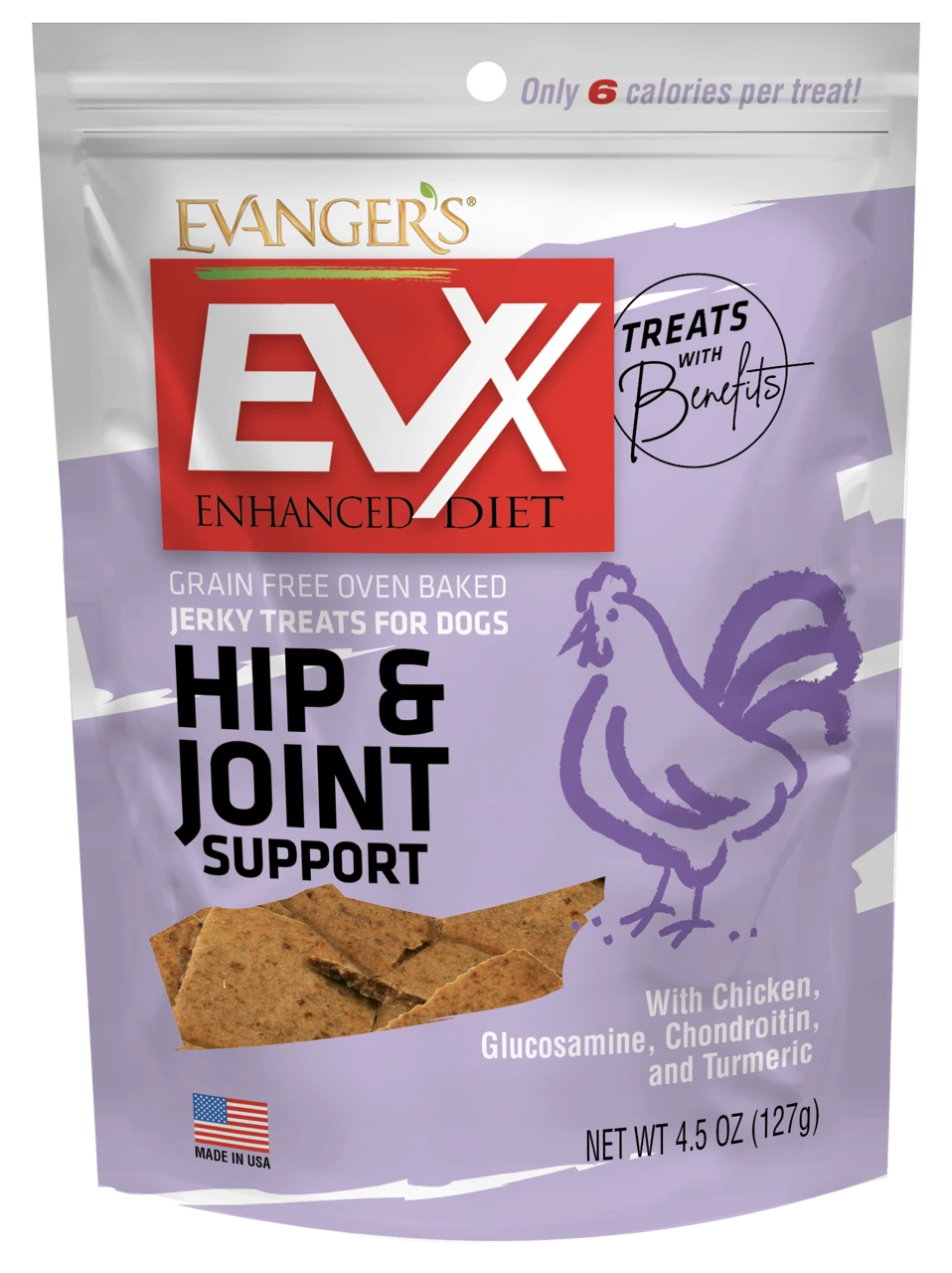 Evanger's EVx Enhanced Diet Hip & Joint Support with Chicken, Glucosamine and Turmeric Dog Jerky 4.5oz