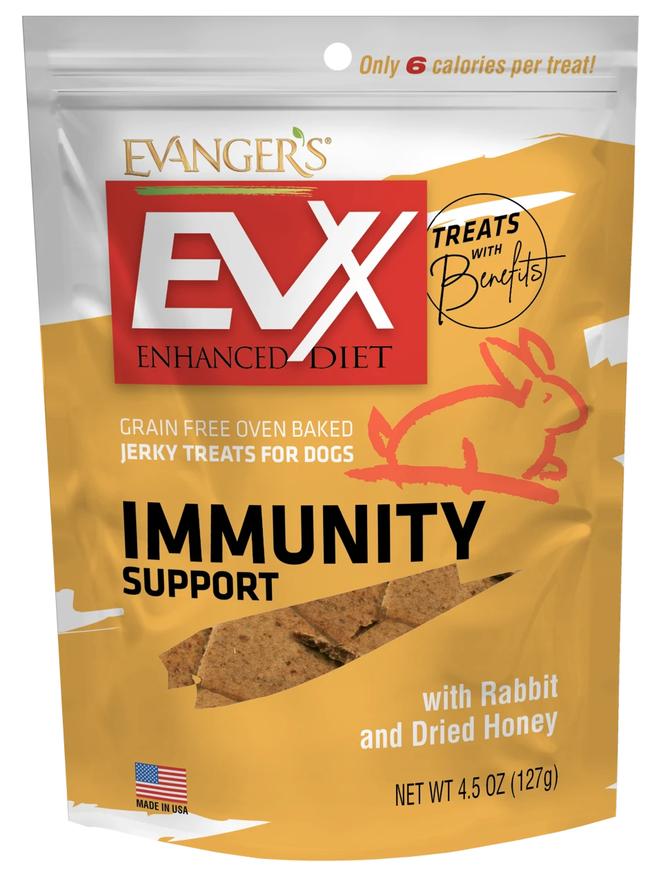 Evanger's EVx Immunity Support with Rabbit & Dried Honey Dog Jerky 4.5oz