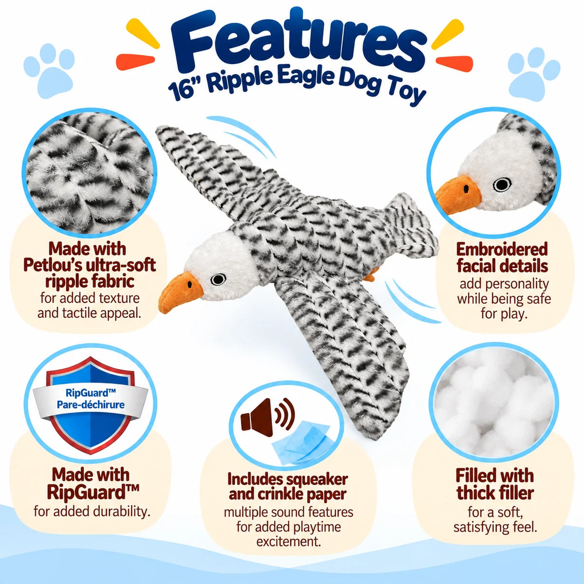 Petlou Zoo Friends Eagle Squeaky Plush Dog Toy 16"
