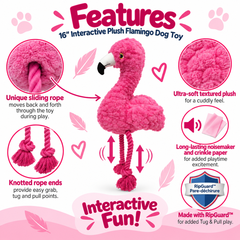 Petlou Tuggyz Flamingo Dog Tug Toy