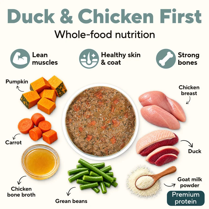 Dave's Homestyle Meal Grain-Free Goat Milk, Duck & Chicken Dinner Gently Cooked Dog Food 10 Pack - 9 oz Pouches