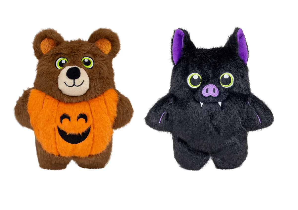 KONG Halloween Snuzzles dog toy, assorted spooky plush animal design