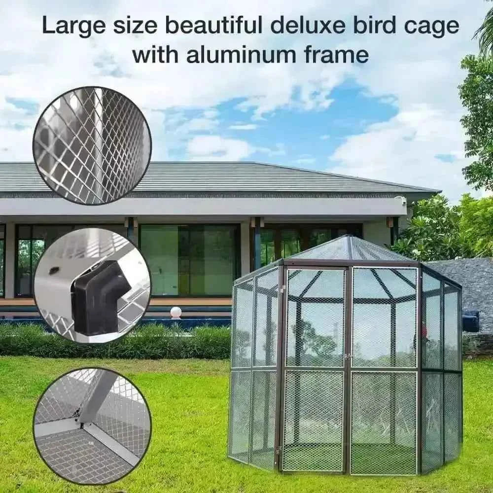 Large Bird Cage Pet Parrot House Cockatiel Finch Iron Wire Walk-in Aviary Hexagon Space Enough