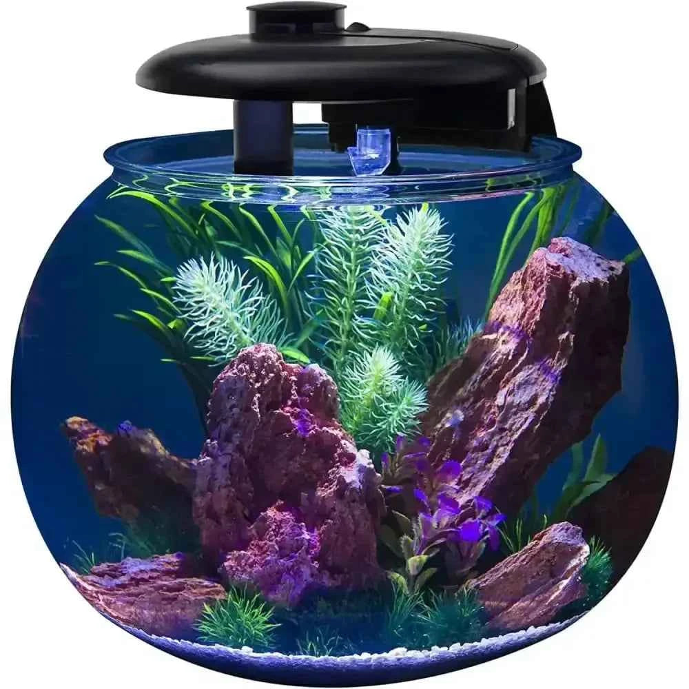 Penn-Plax AquaSphere Aquarium for Freshwater and Saltwater Filtration System and LED Light Display