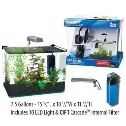 Penn-Plax Radius Aquarium Kit Small Fish Tank with Filter and Light 7.5 Gallon Tank