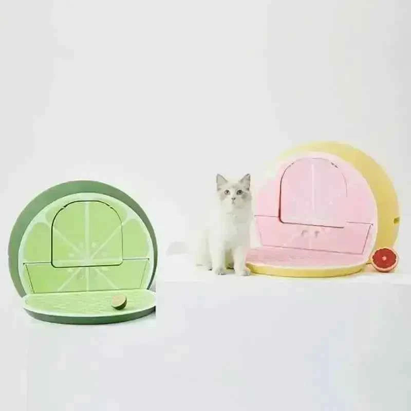 Pet Large Lime Grapefruit Fully Closed Litter Box Cat Toilet Training Kit
