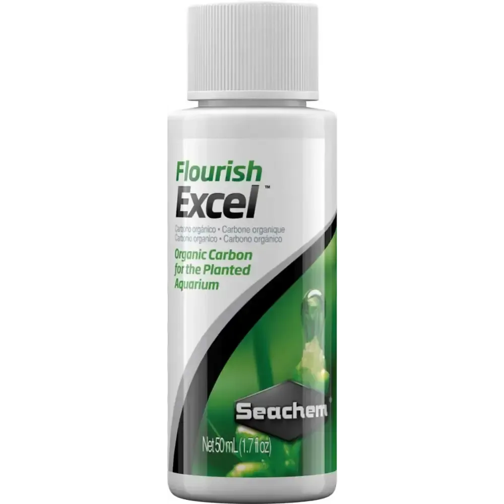 Seachem Flourish Excel plant supplement in 50 mL bottle for aquarium plants with organic carbon.