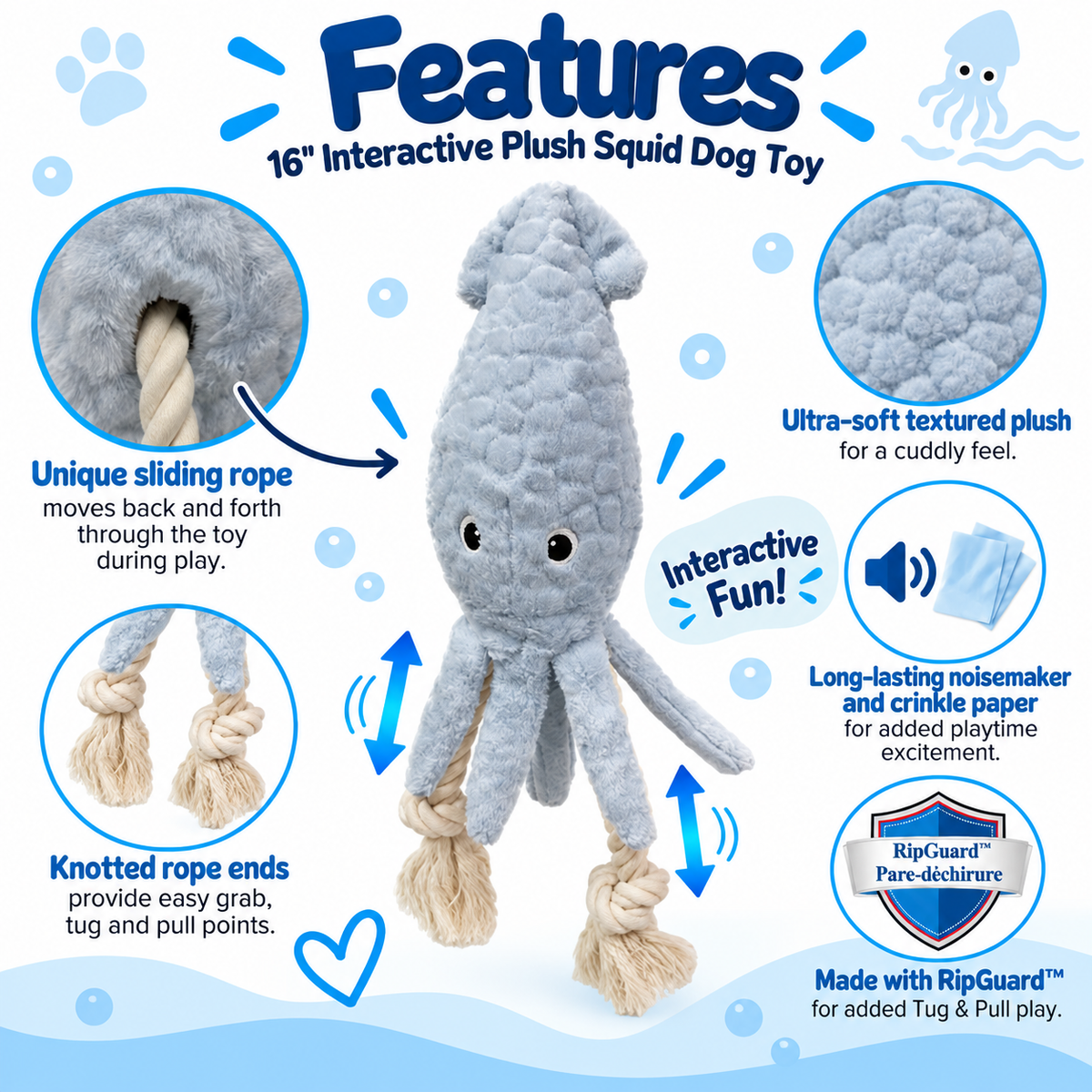 Petlou Tuggyz Squid Dog Tug Toy 20"