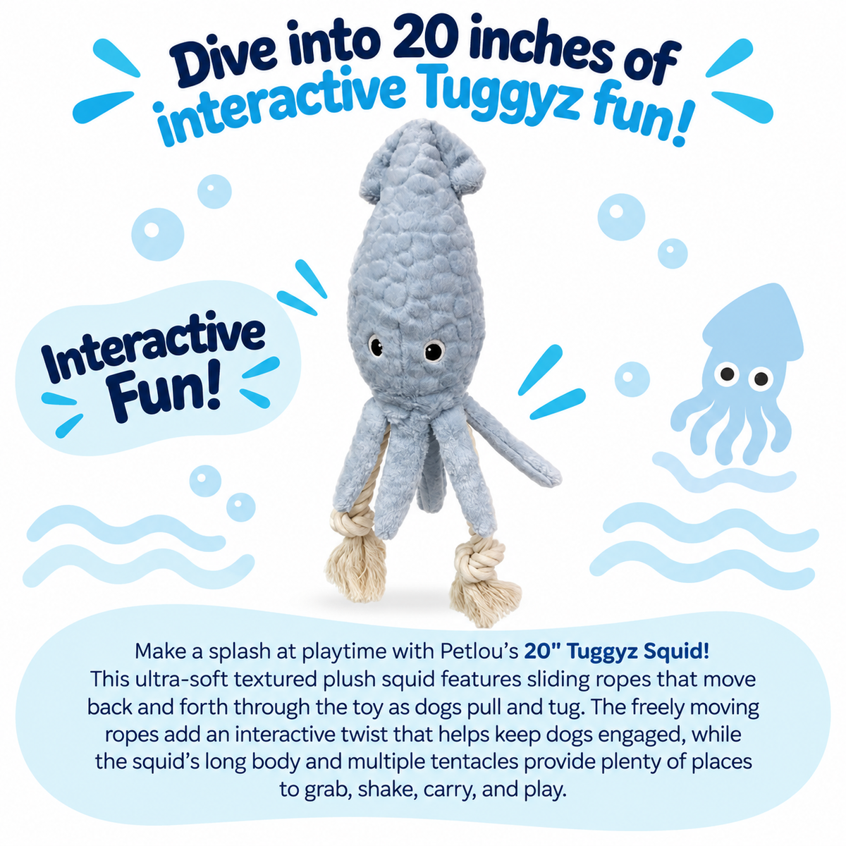 Petlou Tuggyz Squid Dog Tug Toy 20"
